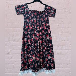 Bobbie Brooks Black Floral Midi Dress with Red Roses